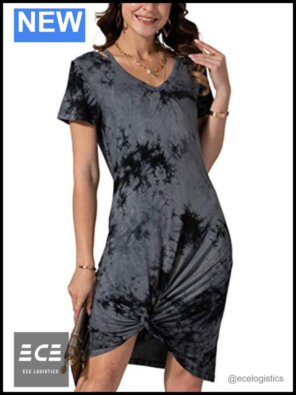 HARHAY Women's V Neck Short Sleeve Knot Twist Beach Cover Up Dress